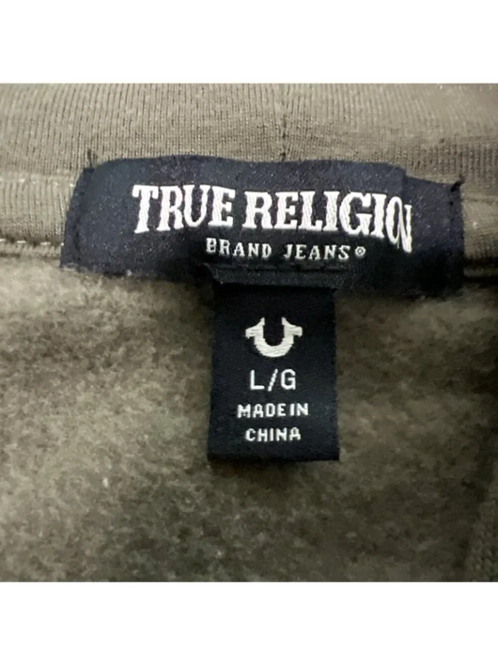 True Religion Zip Up Hoodie Mens Large Green Fleece City Buddha Logo